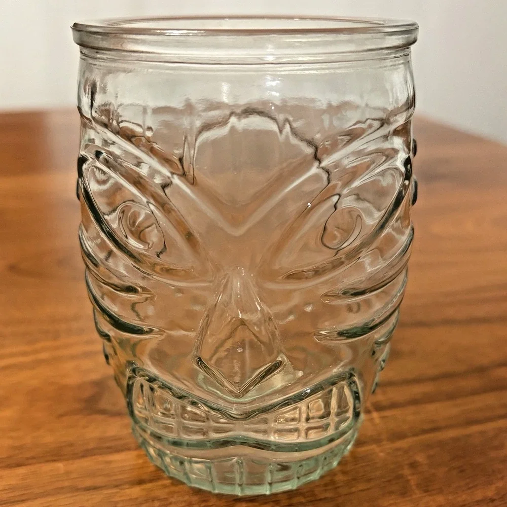 Libbey Tiki Face Cocktail Ribbed Barrel Shaped Glass Hawaiian Mug Barware